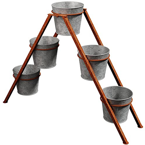Blumentreppe Naturrost Mit 5 Pflanztöpfen, 68 x 55 cm, Pflanzentreppe, Pflanzenleiter