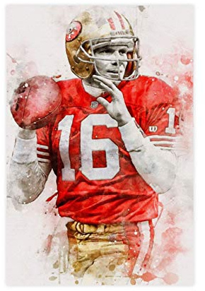 Poster, Motiv: Joe Montana, American Football, Superstar Joe Montana, Kunstdruck auf Leinwand, Wandkunst, Kunstdruck, Gemälde für Wohnzimmer, Schlafzimmer, Dekoration, 50 x 75 cm, ohne Rahmen