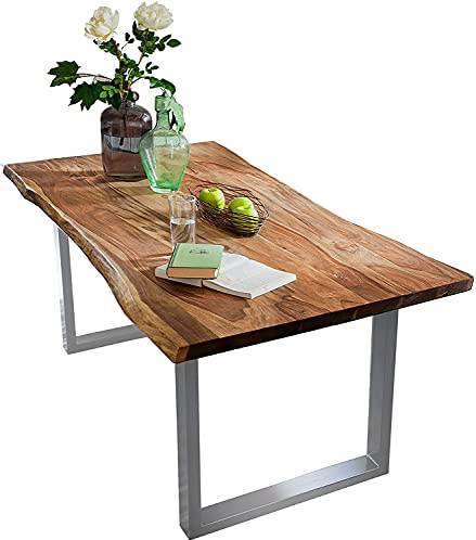 SAM Esstisch Quarto 180x90 cm Akazie nussbaum/U-Gestell Silber