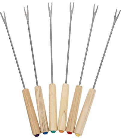 Cabilock Fonduegabeln Aus Edelstahl Mit Eichengriff Zum Rösten Von Marshmallows Für Partys Grillabende Und Veranstaltungen Im Freien 2er-set
