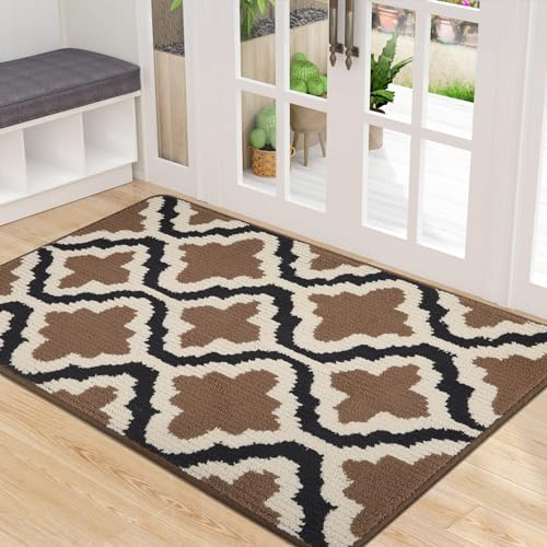 Homaxy Door Mats Indoor, Non-slip Soft Machine Washable Doormats, Dirt Trapper Mat Entrance Rug, Super Absorbent Floor Mats for Front Back Door, Entryway, Pets and Dogs (90 x 150 cm, Brown)