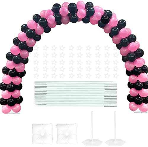 YALLOVE 6.4m Balloon Arch Stand Kit avec Un Cadeau de 3 décorations en métal Miroir (Amour, étoile, Coeur), Combinaison Libre en Largeur et Hauteur (par Exemple 3m x 2.2m)