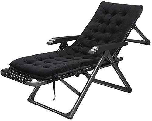 Zero Gravity Chair Heavy Duty Zero Gravity Lounge Chair, Sonnenliege, faltbarer G Camp Terrassenstuhl aus Metall, tragbarer Relaxsessel für den Außenbereich mit dicken Kissen, schwarze Chaiselongue
