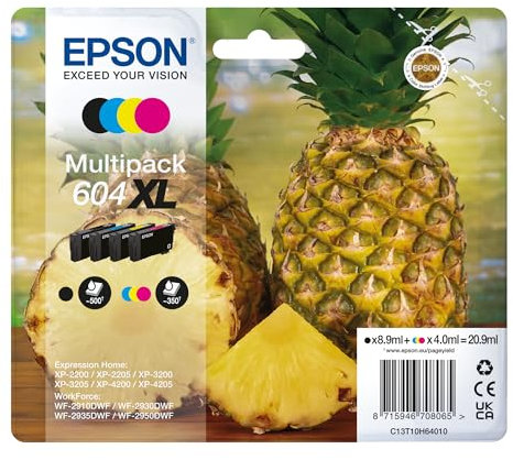 Epson Pack 604XL de 4 Cartouches 1 Noir et 3 Couleurs pour imprimante Jet d'encre