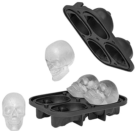 Kleine Totenkopf Motiv-Silikonform Eiswürfel & Backen - 4 Figuren - Halloween, Karneval & Motto-Party