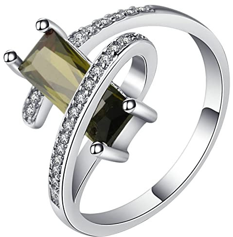 Aotiwe Pärchen Ringe, Freundschaftsringe Beste Freundin mit Rechteckigem Zirkonia Silber Olivgrün Größe 60 (19.1)