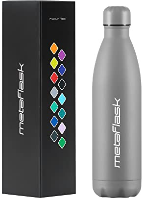 MetaFlask Water Bottle, Insulated Stainless Steel Water Bottle | 12 Hour Hot & 24 Hour Cold | Ideal for Gym, Yoga, Cycling | Leak-Proof (Grey, 500ml)