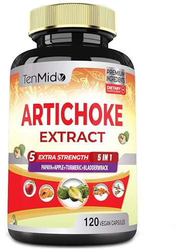 Artichoke Supplement Extract Capsules, 4 Months Supply with Papaya, Apple Pectin, Turmeric Curcumin, Bladderwrack - Supports Digestion Function - 120 Vegan Capsules