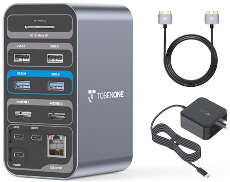 TobenONE 16-in-1 MacBook Docking Station with 100W Power Adapter, Dual HDMI, 7 USB, Gigabit RJ45, SD&Micro SD, PD 3.0, Mac Docking Station for Creative Professionals & Home Working