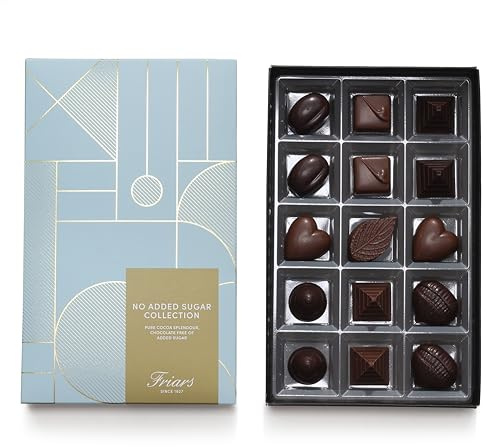 Friars Chocolate Selection Box - No Added Sugar, 15 Chocs | Praline, Caramel, Fruits, Milk & Dark Chocs | Premium Chocolates For Special Occasions & Gifts | Suitable for Vegetarian & Diabetic Diets