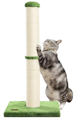 Karolpar 34inch Cat Scratching Post with Natural Sisal Rope 4.3Inch Large Diameter Scratcher Post Tree for Indoor Cats Green