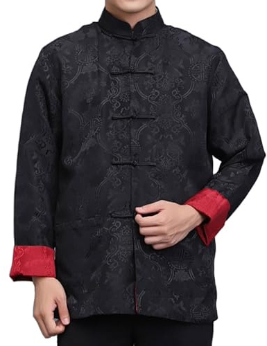 Kung Fu Tops Uniform Tang Men Chinese Traditional Clothing Hanfu Martial Arts (Black and Red, X-Large)