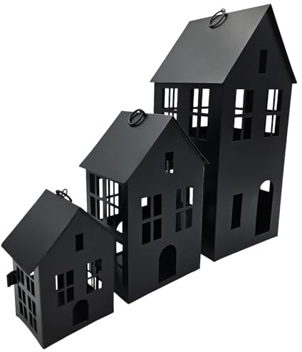 3 Laternenhäuser Windlicht Laternen Häuser Laterne Haus Metall schwarz 3er Set