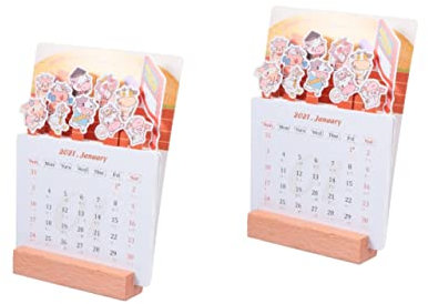 Jahreskalender,Wandkalender, 2 Stück Tischkalender, monatlicher Tischkalender, Standkalender 2021, stehend, Klappkalender, Cartoon-Ochse, Tischstaffeleien for Malen, Papier, Kalenderhalterung, Student
