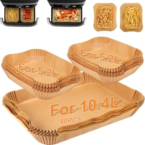 BYKITCHEN Backpapier für Heißluftfritteuse Ninja Flex Drawer AF500EU 10,4L,120 Stück Heißluftfritteuse/Airfryer Zubehör für Ninja Foodi Flexdrawer Dual Zone,Auch kompatibel mit Cecotec Dual 9000 9L