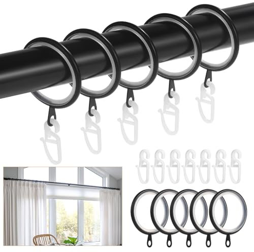 Roxanex 50 Anillas y Ganchos para Cortinas de Metal, 37mm Anillos silenciosos para Barras de Cortina, Anillos para Colgar Barras de Cortina de Ducha, Barras para Cortinas y Cortinas (Negro)