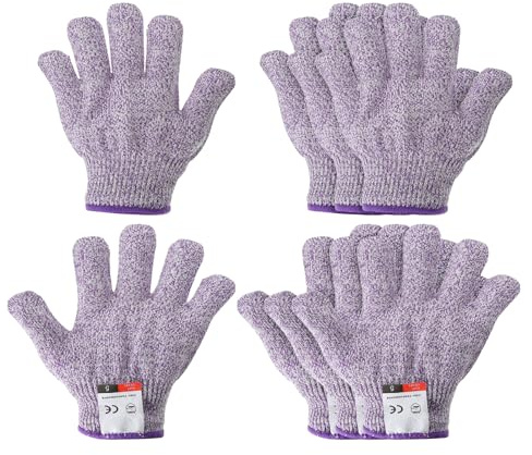 PATIKIL Cut Resistant Gloves, 4 Pair Level 5 Protection Anti Cutting Gloves for Kitchen Wood Carving Working, XX-Small, Purple