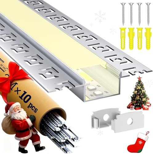 10× LED Trockenbauprofil 2M für 20mm LED Streifen – Aluminium Unterputzprofil für Trockenbau, kompatibel mit Philips Hue & Groove, Decke Wand indirekte Beleuchtung (LED Drywall Profile -2M, 10)
