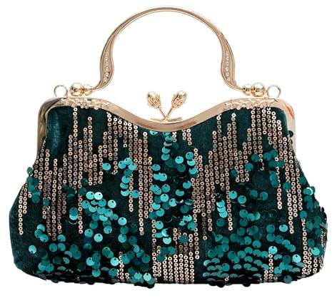 lapulio Abendtasche im Vintage-Stil mit Pailletten aus Samt, Blumenmotiv, geeignet für Bankett, Hochzeit, Party, formelle Anlässe