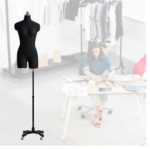 WYRMB Schneiderpuppe, Weibliche Schneiderpuppe, Torsoform, Halbkörper, Geteiltes Bein, Höhenverstellbar, Beweglicher Universal-Rad-Schneiderpuppen-Torso Zum Nähen Von Kleidung, Bl, Schwarz-80