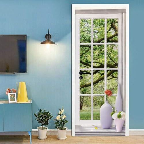 Tizhweqo Türtapete Selbstklebend 95x215 Fenster Türfolie Türposter Landschaft Fototapete Türklebefolie Wandbild Türaufkleber Wandtapete 3D Effekt für Wohnzimmer Schlafzimmer Küche a2294