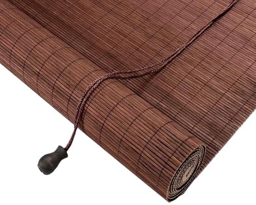 NEXOPKSVCR Retro Bambus Rollo Jalousie,Bambus Rollos Innen,Lichtfilter-Rollo,Bambus Raffrollo Ohne Bohren, Klemmfix Sichtschutz Rollo Sonnenschutz Jalousien Für Fenster Außen Balkon(Coffee)