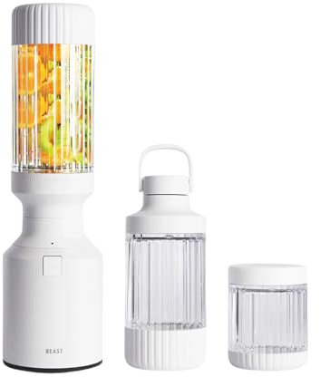 Beast Mighty 850 Plus | Premium Compact Personal Blender | Smoothies, Shakes, Dressings | Blends Ice and Frozen Fruit | XL Vessel | Includes Extra Vessels, Lids and Straws | 850W (Cloud White)