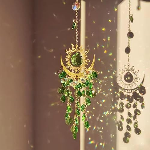 Homoji Kristall-Sonnenfänger-Windspiel, Outdoor-Gartendekoration, Kronleuchter, Aurora, Regenbogen, Sonnenfänger, Glasprismen, Ornament, Fensteranhänger (grün)