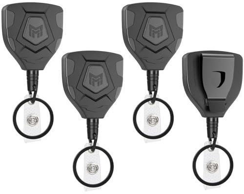 MNGARISTA Lot de 4 porte-clés rétractables robustes avec clip de ceinture, porte-badge d'identité, porte-badge, cordon en acier de 90 cm et porte-clés, 255 g