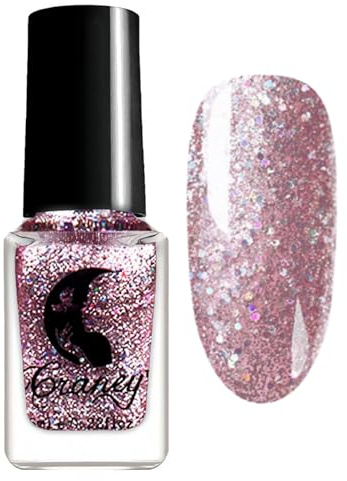 Glitter Nail Polish - Pink Nail Polish - Sparkly Pink Glitter Nail Varnish - Holographic Shimmer And Shine Quick Dry nail polish No UV Need - Chameleon pink Nail Varnish For Women Nails Art DIY