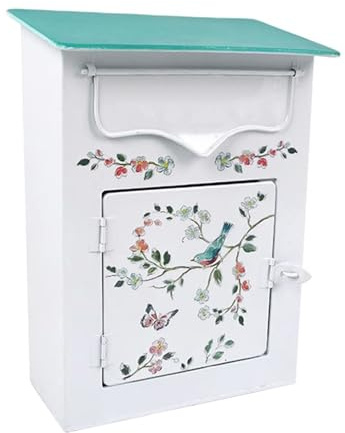 WAMJ AQDY Briefkasten Landhaus, Briefkasten Retro Vintage, für Die Außendekoration, Antik Stil, Blumen und Vogelmuster, Weiß