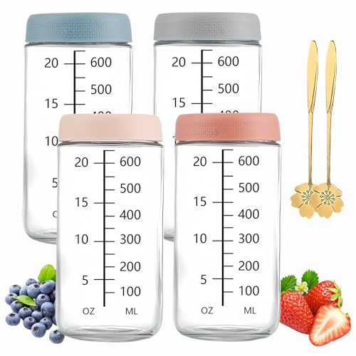 Reem Geafftar 4 Stück Meal Prep Gläser 750ml, Overnight Oats Gläser, Vorratsgläser mit Deckel, Einmachgläser mit Schraubdeckel für Honig, Salat, Joghurt, Porridge und Bohnen
