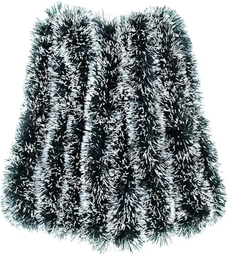 10m Tinsel Christmas Decorations, Green and White Tinsel Thick Xmas Tinsle Garland For Christmas Tree, Party Backdrops Wall, Indoor And Outdoor