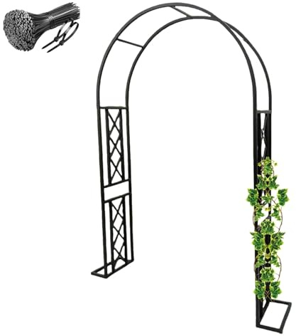 Générique Arche de Jardin extérieure, Treillis en Acier avec Base, Grande Arceau à rosiers Noire pour Plantes grimpantes, pelouse, terrasse, décoration, Facile à Monter(L140 x H230cm)