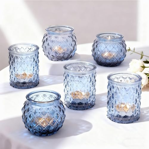 Glass Tea Light holder,Votive Candle Holders for Wedding Centerpiece, Various Parties & Home Decor (12, Blue)