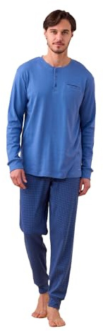 Noidinotte - Pigiama Uomo Invernale in Caldo Cotone Articolo Pull. - S Azzurro