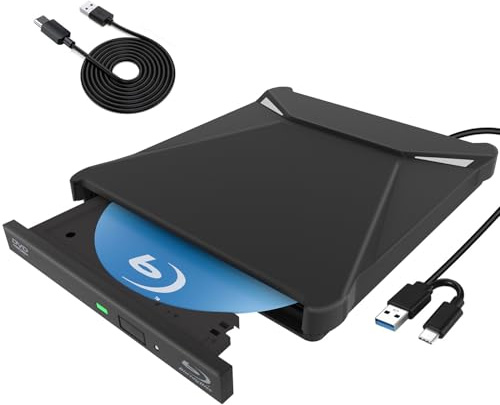Custom Catch Lecteur Blu-Ray Externe, Graveur/Lecteur DVD Blu-Ray Externe Portable Mince, pour Ordinateur Portable, Bureau, Windows 10/8