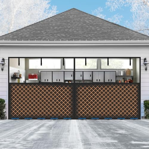 Car Garage Door Insulation Kit Fits 9x7FT, Magnetic Thermal Insulated Door Curtains for Winter with Clear Window, Garage Door Cover Blanket Panels Screen for 1 Car Garages
