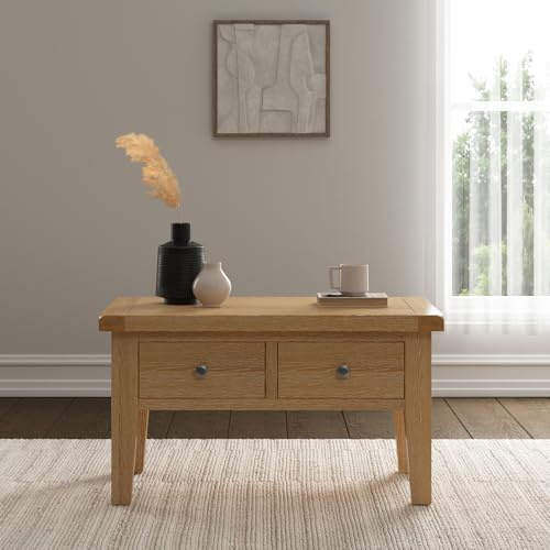 Seconique Windsor Fully Assembed 2 Drawer Coffee Table in Natural Oak