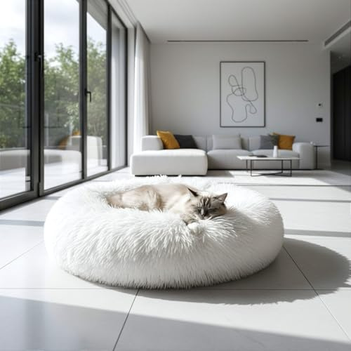 PRASKA RELAXWOLKE Premium Kuschelbett für Hund & Katze – Antistress Tierbett aus extra weichem Fell, formanpassend, beruhigend, Abnehmbarer Bezug, wasch- & trocknergeeignet