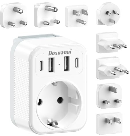 Internationales Reiseadapter Set, Steckeradapter mit 4 USB (2 USB-C), Typ A/B/C/D/G/I/J/L/M. Universeller Weltreiseadapter für USA/Europa/UK/Süd-Afrika/Japan/Italien/Schweiz/Australien/Indien