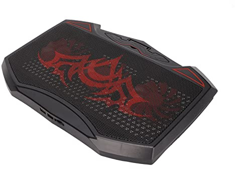 EIMSOAH Laptop Cooler Pad Red LED 3 Cooling Fans 5 Adjustable Angles Dual USB Ports Quiet Cooling Pad for 16in Laptop, PVC, Iron Net