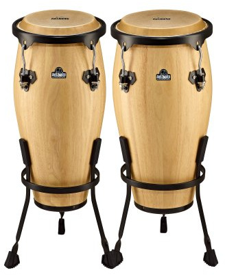 Nino Percussion Wood Conga Set, Natur (NINO89NT) | Musikinstrument für Kinder ab 5 Jahren, 2 Handtrommeln, 8 und 9 Zoll, mit Ständer, Siam Eiche
