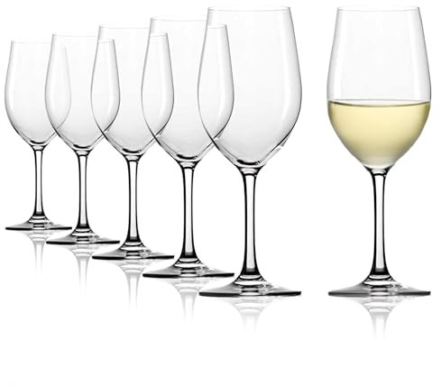 Stölzle Lausitz Calici da Vino Bianco Classic Set di 6, 370ml – Ideale per Vini Bianchi Corposi & Rossi Medi – Elegante Calice da Vino Bianco in Cristallo – Lavabile in Lavastoviglie & Made in Germany