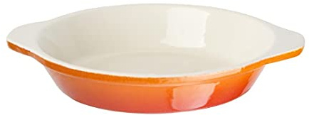 Vogue Round Cast Iron Gratin Dish 400 ml/150(Dia)mm, Orange & Cream, Enamelled Cast Iron, Induction & All Heat Source Compatible, GH316 | Retains heat excellently for slow cooking and searing, providing even temperature distribution across all hobs.