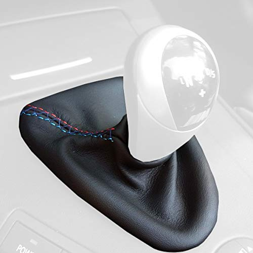 RedlineGoods DKG Schaltsack Manschette kompatibel mit BMW 3-Series 2005-12. Maßgeschneidert - Nicht universell. Echtes Top Qualitat Italienisches Alcantara. Schwarz mit Blauem Faden