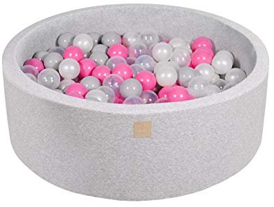 MEOWBABY Bällebad Baby - Rund 90x30cm Ball Pit für Kinder ab 1 Jahr mit 200 Bälle - Weiches & Sicheres Bällepool, Cotton, Hellgrau