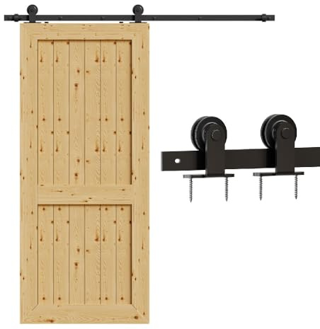 TSMST 200CM/6.6FT Sliding Door Track Kit Sliding Barn Wood Doors Rail T Mount Hangers Black for Single Door