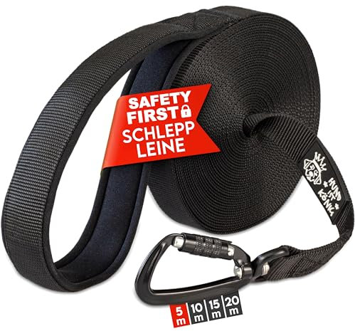 HUND IST KÖNIG Schleppleine 5m für Hunde 12-70kg - Lange robuste Hundeleine mit Griffpolster & Sicherheitskarabiner - Trainingsleine + eBook, Hundeleine 5m, 10m, 15m, 20m