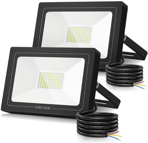 MEIKEE Led Floodlight Outdoor, 2 Pack 60W LED Security Light, IP66 Waterproof Super Bright 5200LM led Spot Lights 6500K Daylight White Light for Garden, Yard, Garages, Warehouse, Patio, Billboard